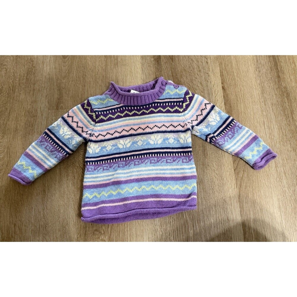 Y2K Arizona Girls Fair Isle Purple Blue White Sweater Size 18 Months Colorful